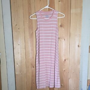 Pink and White Striped Sleeveless Dress